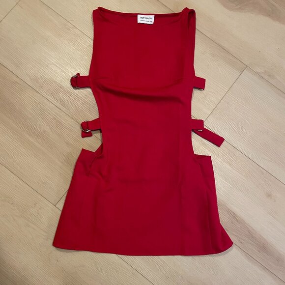 NWT Peppermayo Exclusive - Cherish You Buckle Mini Dress - Red - Picture 4 of 5